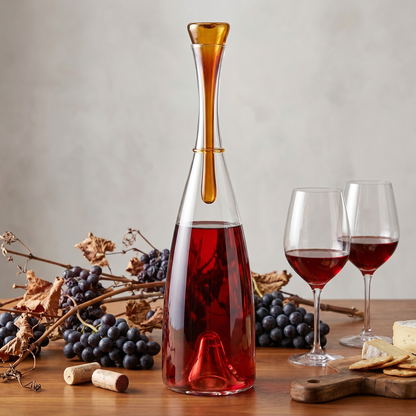 Elegant Hand-Blown Glass Carafe with Sculptural Stopper