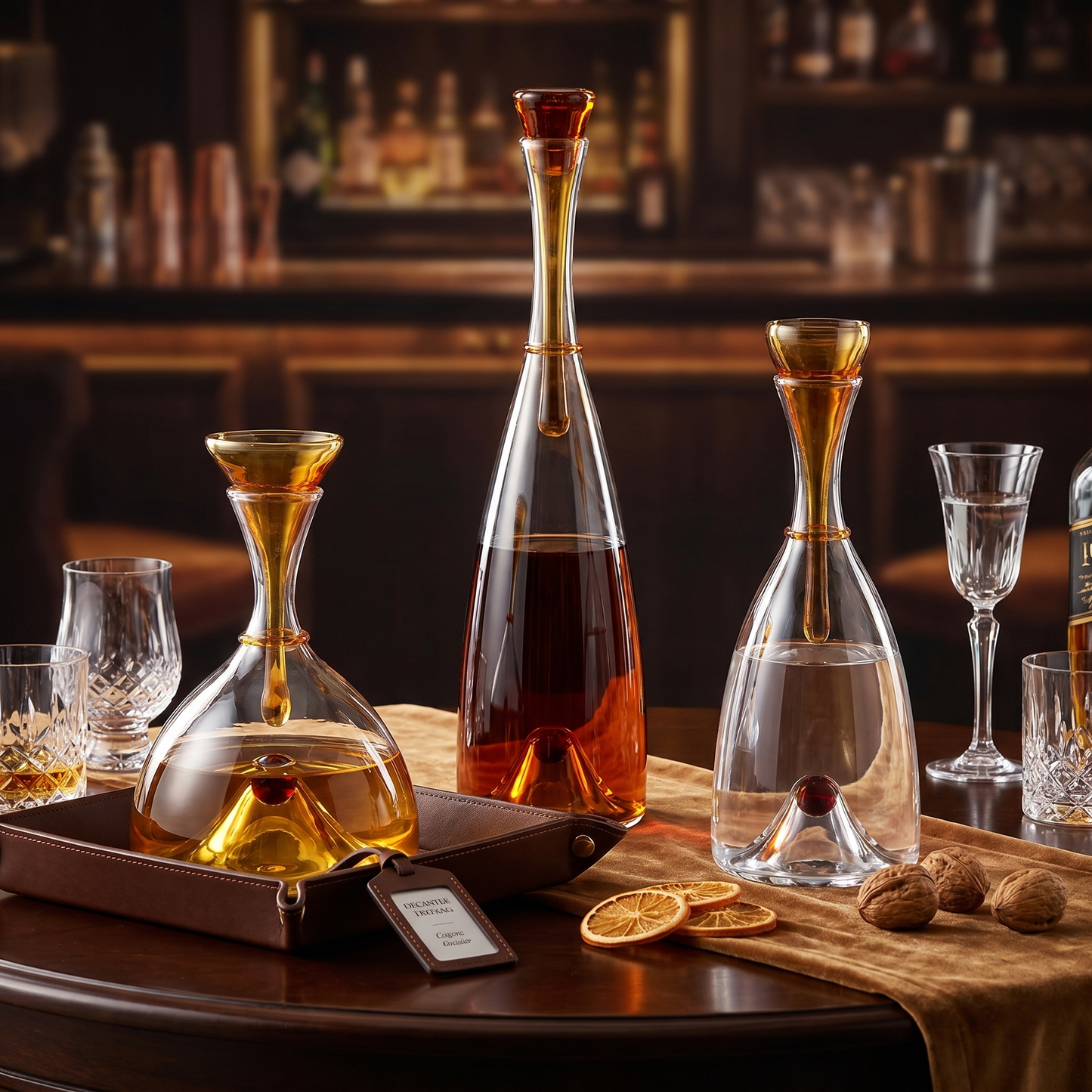 Elegant Hand-Blown Glass Carafe with Sculptural Stopper