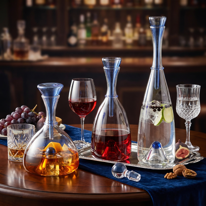 Elegant Hand-Blown Glass Carafe with Sculptural Stopper