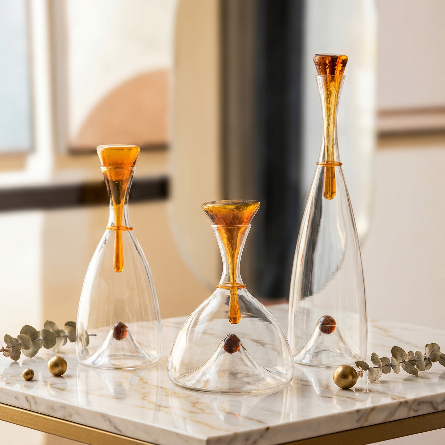 Elegant Hand-Blown Glass Carafe with Sculptural Stopper