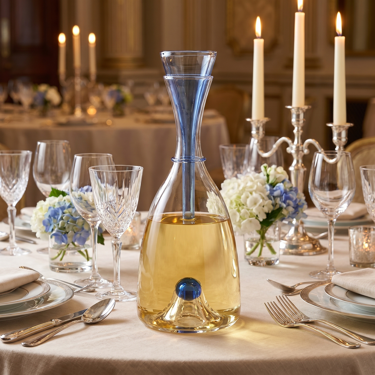 Elegant Hand-Blown Glass Carafe with Sculptural Stopper