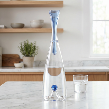 Elegant Hand-Blown Glass Carafe with Sculptural Stopper