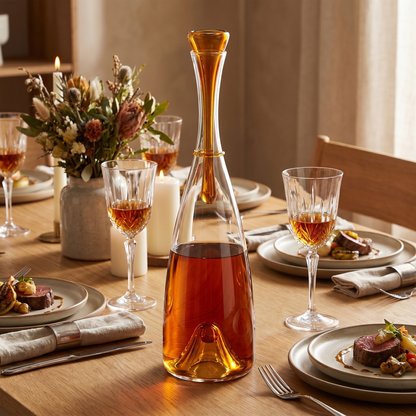 Elegant Hand-Blown Glass Carafe with Sculptural Stopper