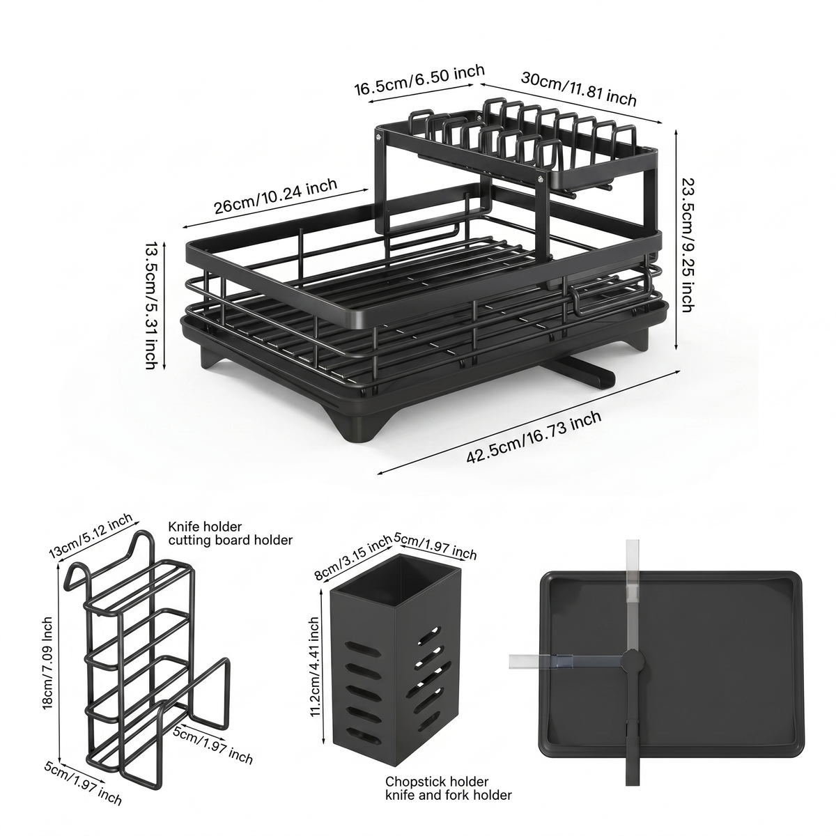 2-Tier Compact Dish Drying Rack for Countertop Kitchen Storage