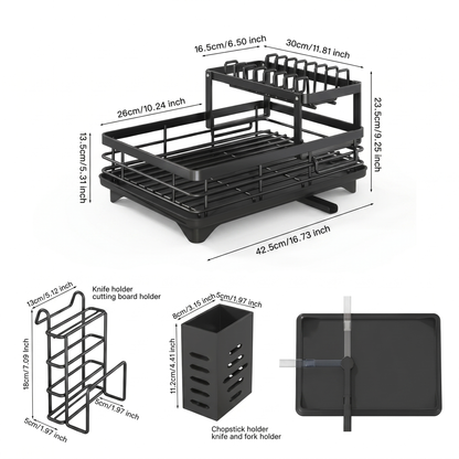 2-Tier Compact Dish Drying Rack for Countertop Kitchen Storage