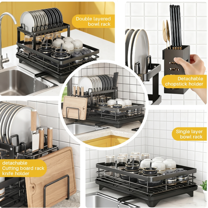 2-Tier Compact Dish Drying Rack for Countertop Kitchen Storage