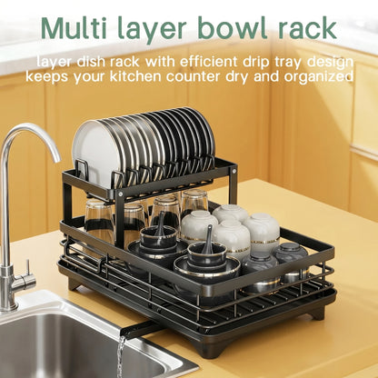2-Tier Compact Dish Drying Rack for Countertop Kitchen Storage