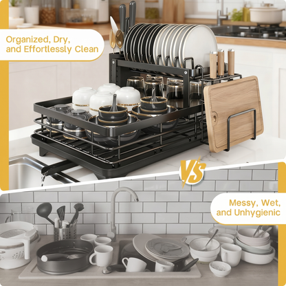 2-Tier Compact Dish Drying Rack for Countertop Kitchen Storage