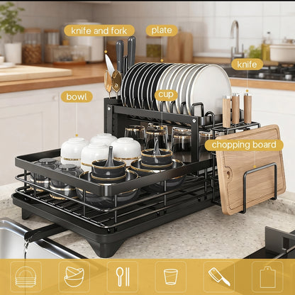 2-Tier Compact Dish Drying Rack for Countertop Kitchen Storage