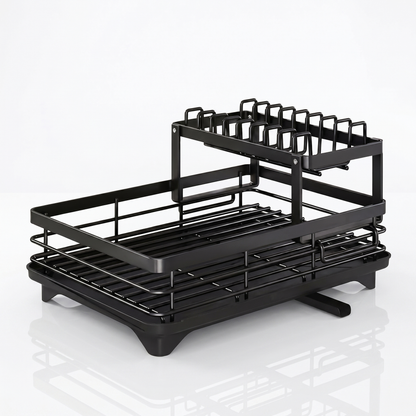 2-Tier Compact Dish Drying Rack for Countertop Kitchen Storage