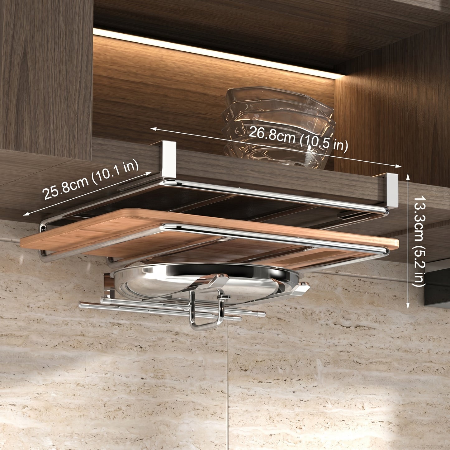 Under-Shelf Kitchen Storage Rack with 2-Tier Stainless Steel Design