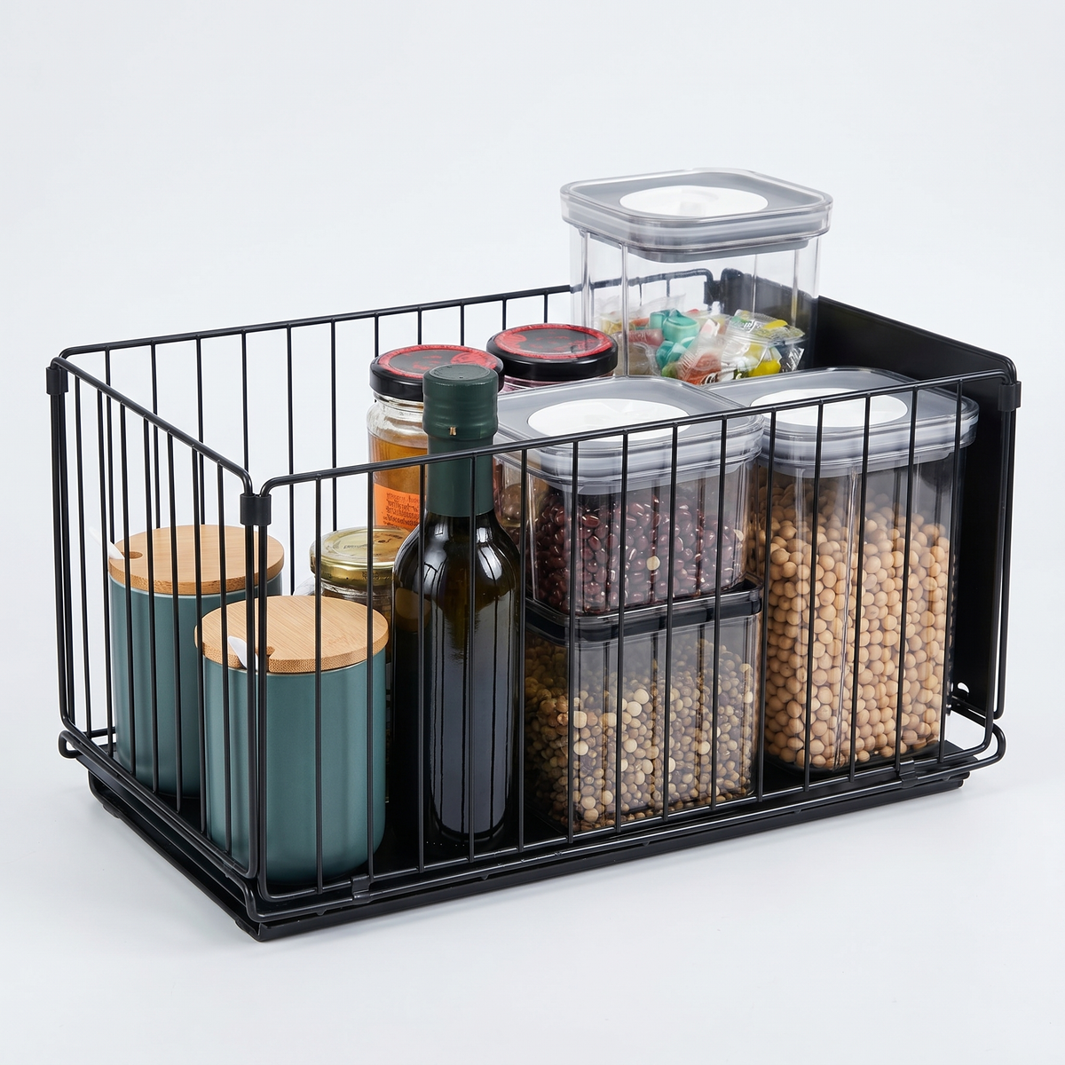 Pull-Out Kitchen Cabinet Storage Rack for Snacks, Jars and Pantry Items