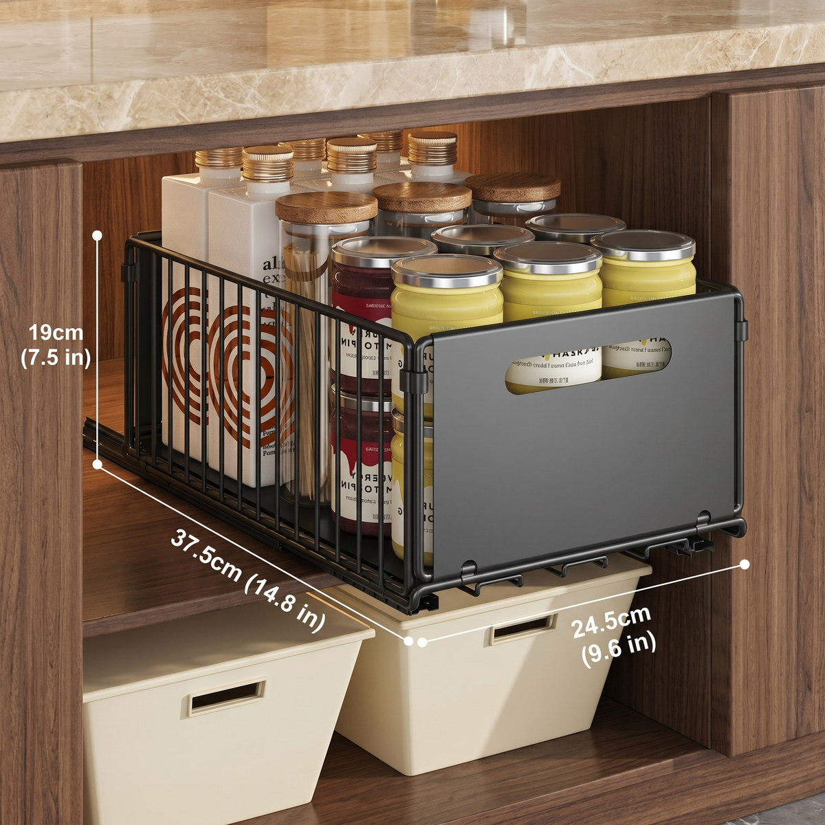 Pull-Out Kitchen Cabinet Storage Rack for Snacks, Jars and Pantry Items