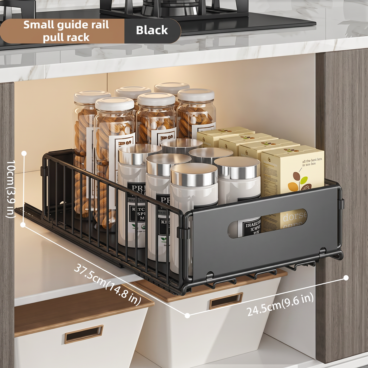 Pull-Out Kitchen Cabinet Storage Rack for Snacks, Jars and Pantry Items