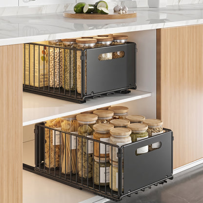 Pull-Out Kitchen Cabinet Storage Rack for Snacks, Jars and Pantry Items