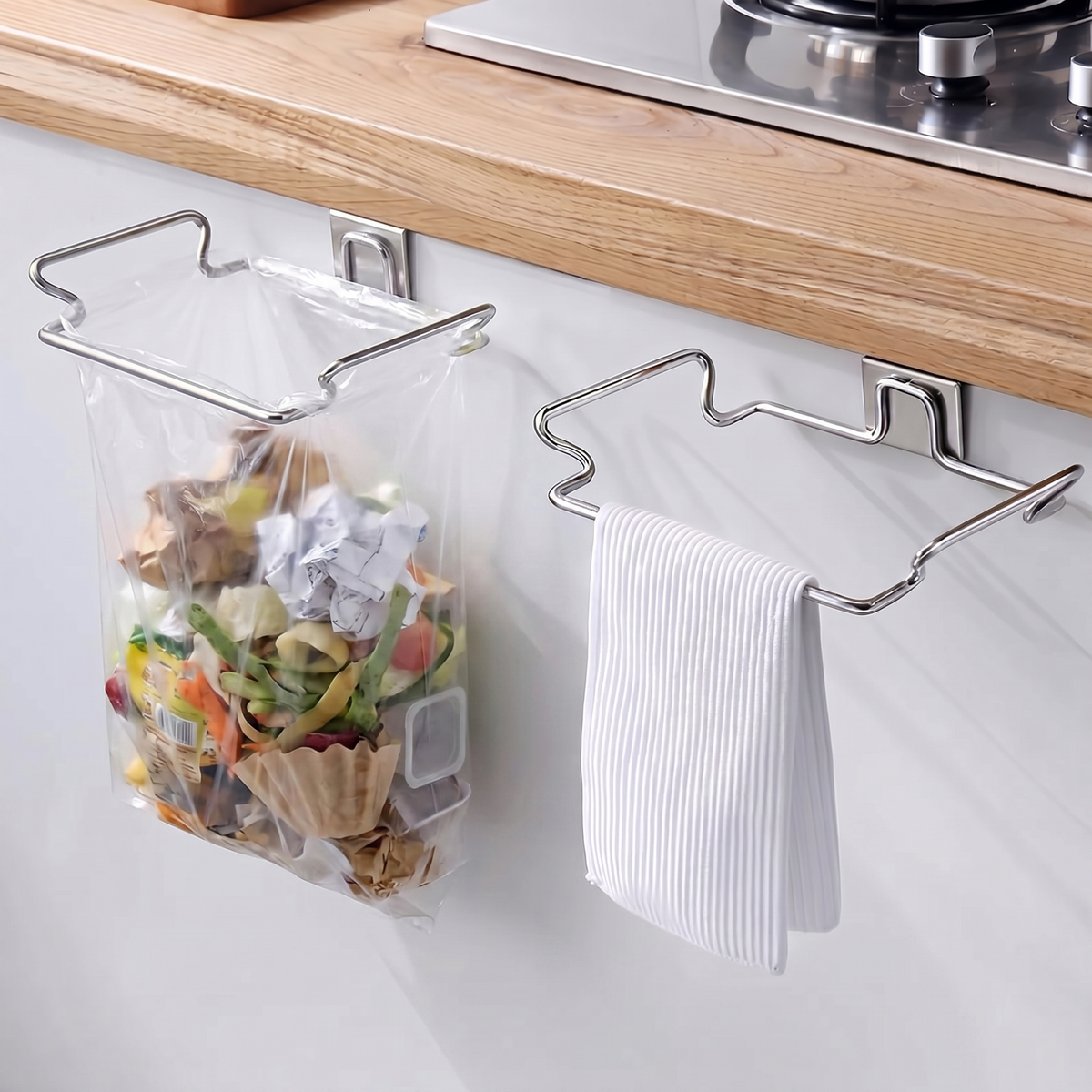 Over-Cabinet Hanging Kitchen Rack for Bags, Towels and Small Items