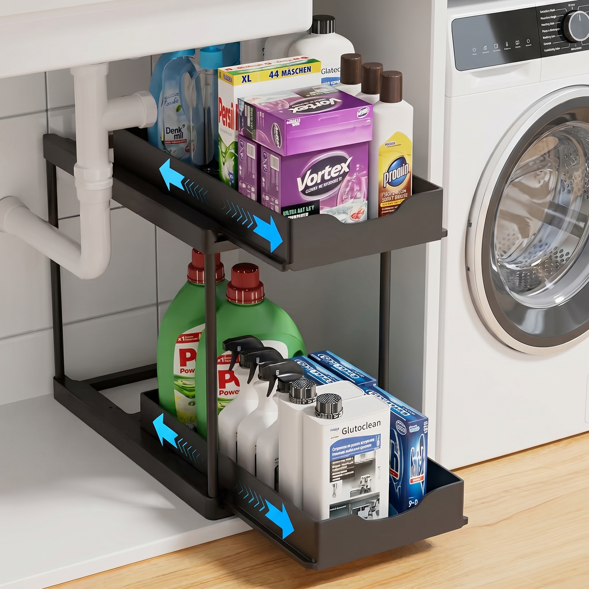 2-Tier Pull-Out Organizer Rack for Under-Sink Storage