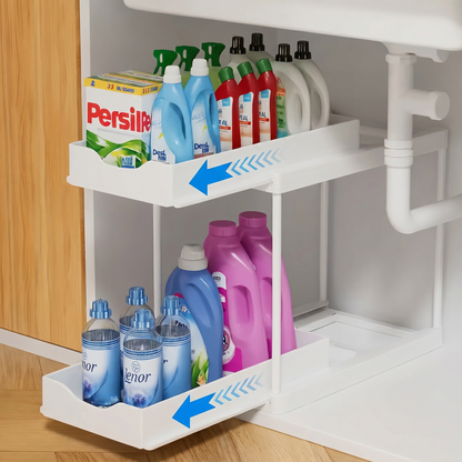 2-Tier Pull-Out Organizer Rack for Under-Sink Storage