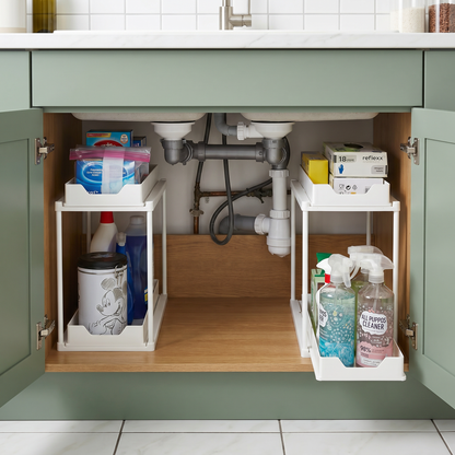 2-Tier Pull-Out Organizer Rack for Under-Sink Storage