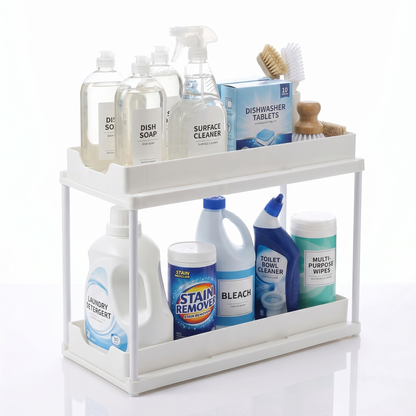 2-Tier Pull-Out Organizer Rack for Under-Sink Storage