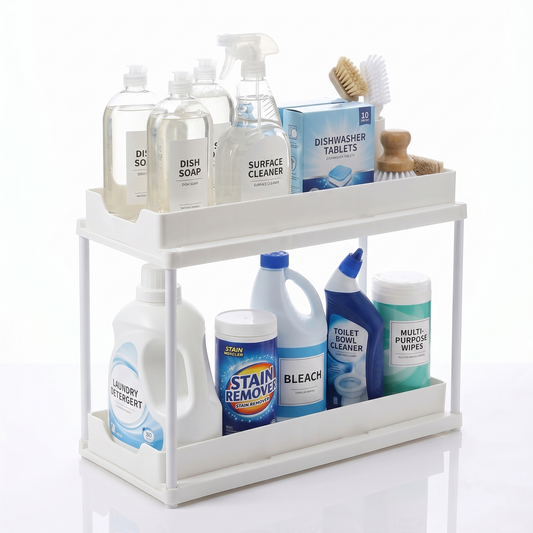 2-Tier Pull-Out Organizer Rack for Under-Sink Storage