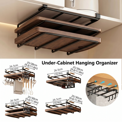 Under-Cabinet Kitchen Organizer Rack with Hooks