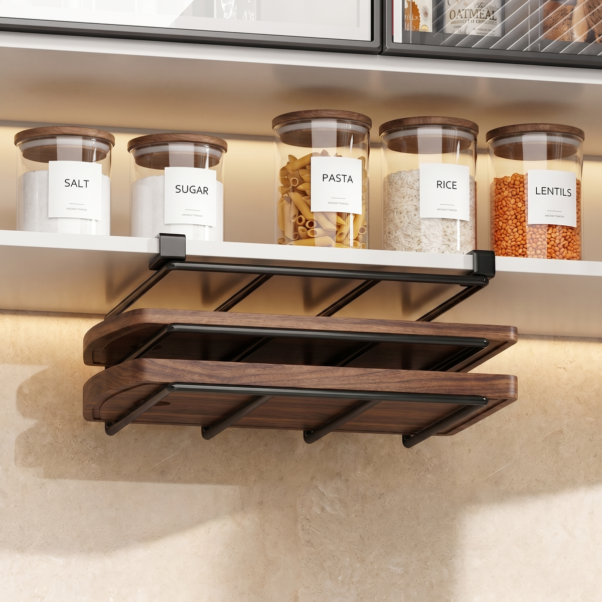 Under-Cabinet Kitchen Organizer Rack with Hooks