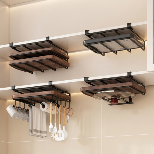 Under-Cabinet Kitchen Organizer Rack with Hooks