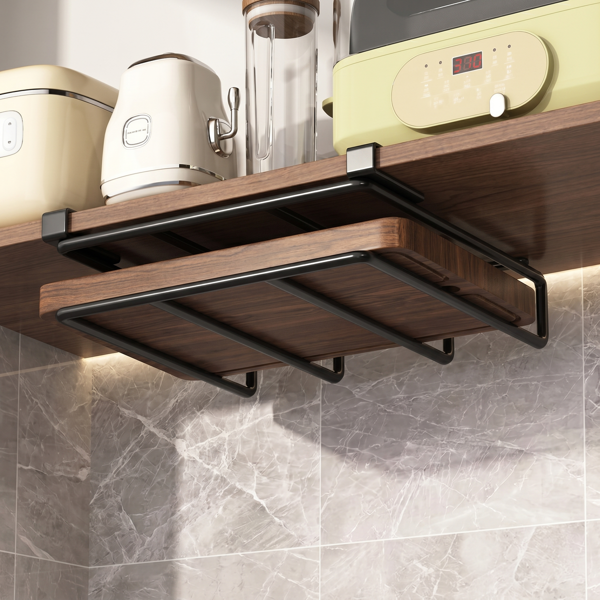 Under-Cabinet Kitchen Organizer Rack with Hooks