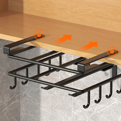 Under-Cabinet Kitchen Organizer Rack with Hooks