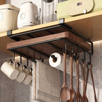 Under-Cabinet Kitchen Organizer Rack with Hooks