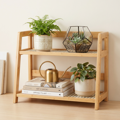 Bamboo Storage Rack | 2-Layer Organizer with Stable Design