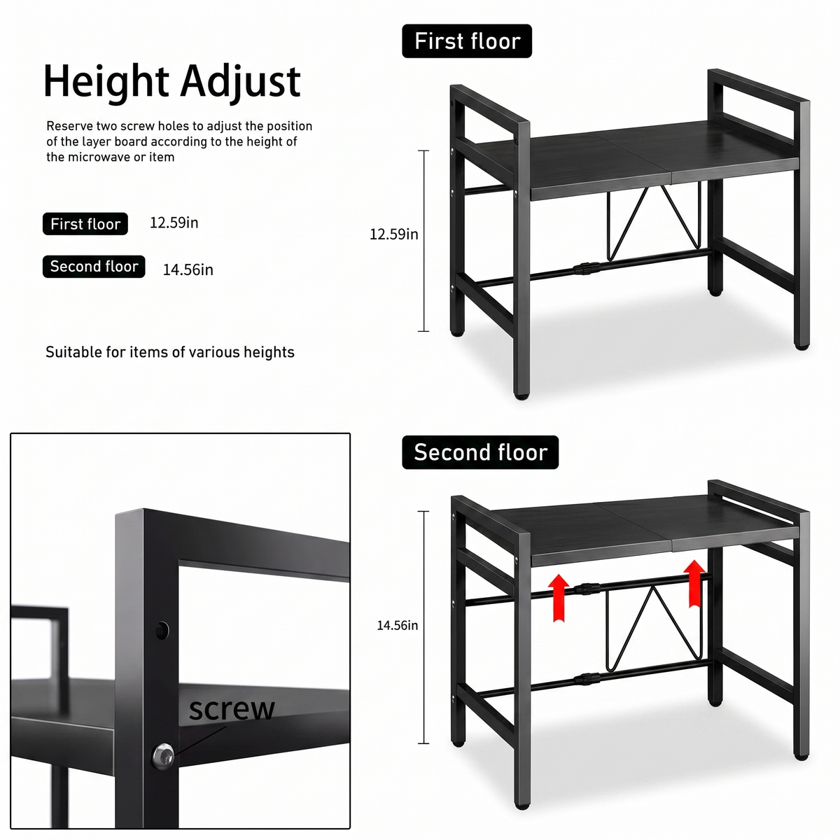 Expandable Microwave Shelf Rack for Countertop Kitchen Storage