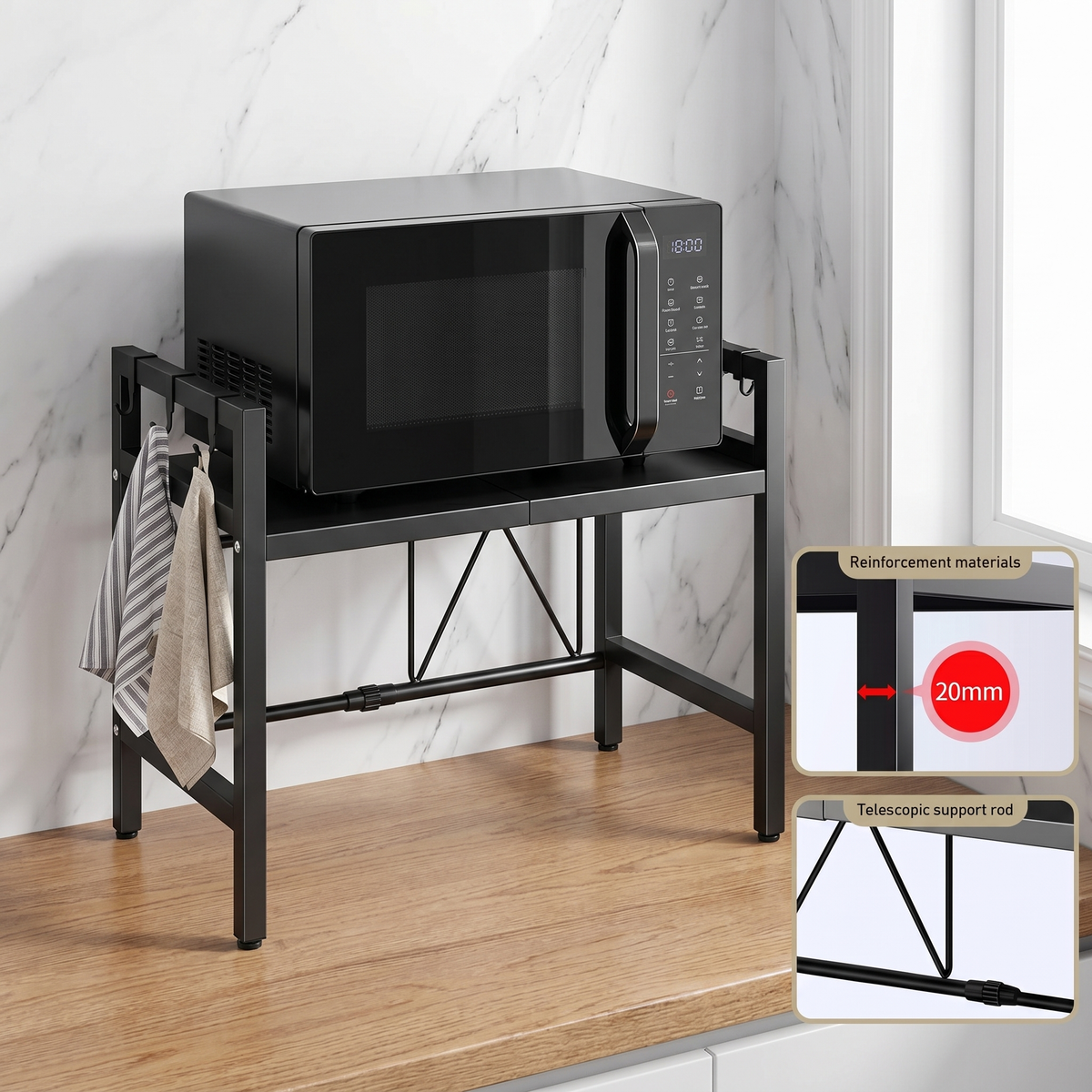 Expandable Microwave Shelf Rack for Countertop Kitchen Storage