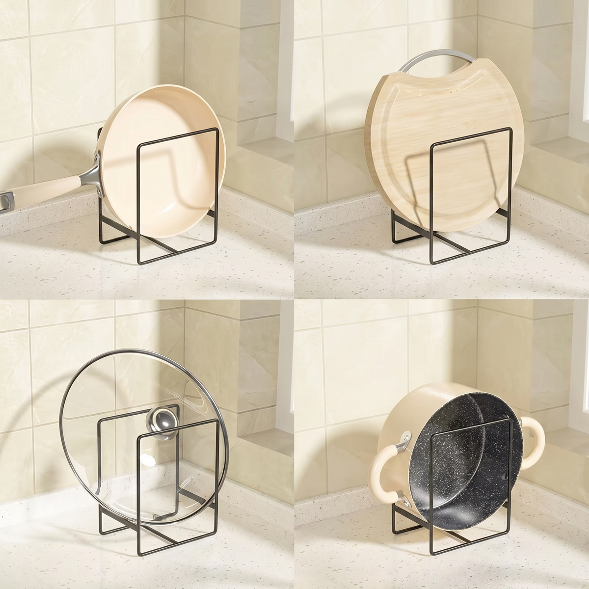 Slim Plate and Lid Organizer Rack for Kitchen Counters