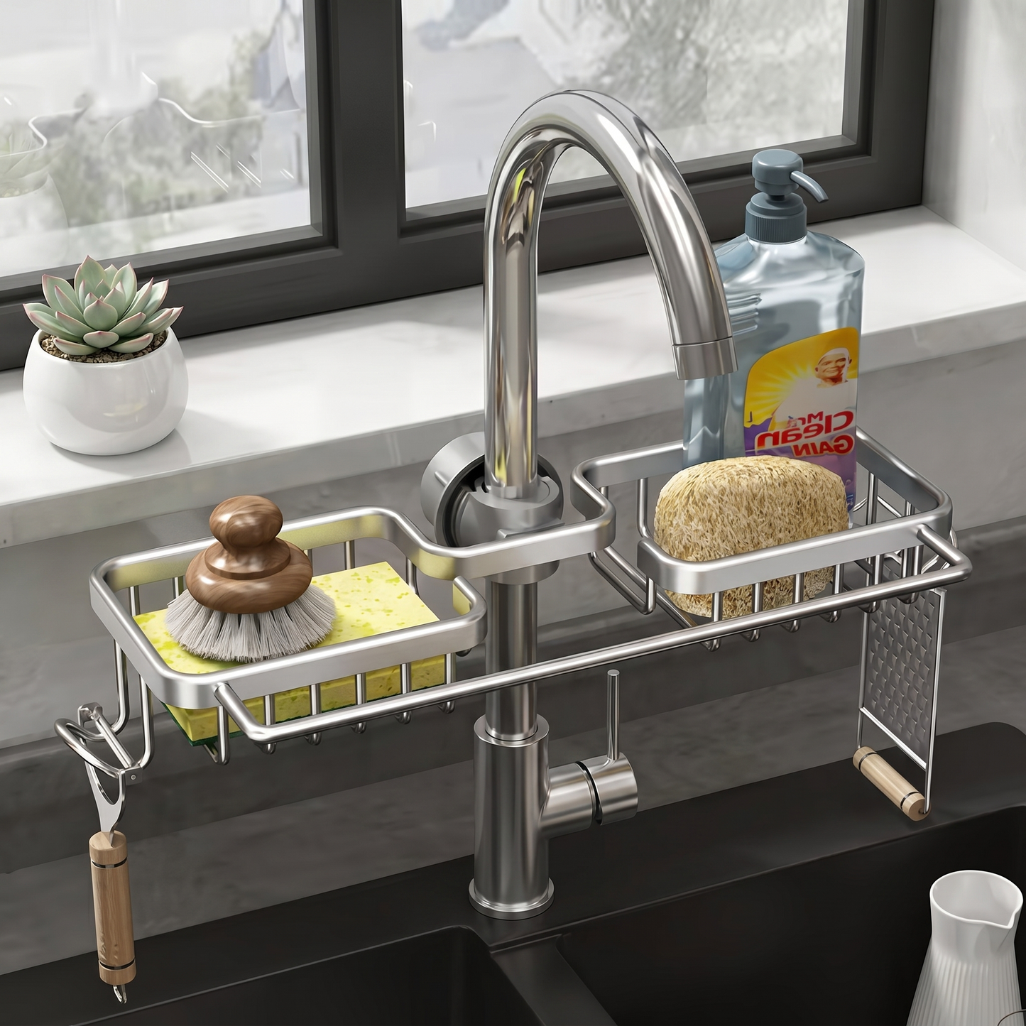 Aluminum Kitchen Sink Caddy with Multi-Functional Design