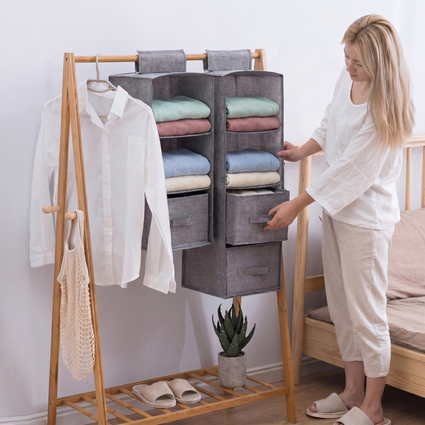 Hanging Wardrobe Shelf Organizer for Folded Clothes and Accessories