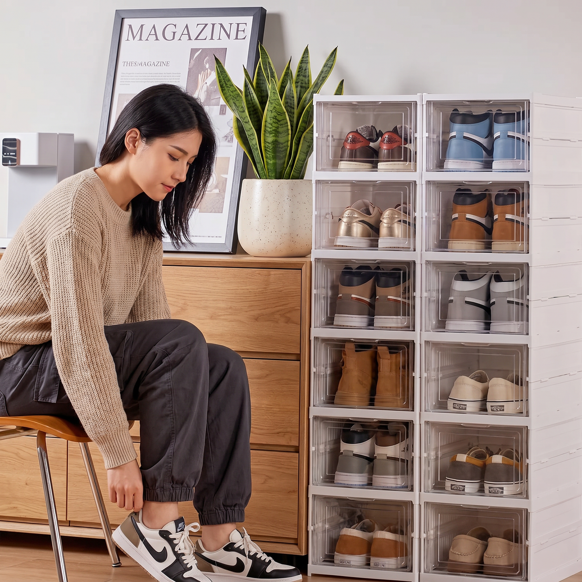 Stackable Shoe Storage Box with Clear Doors