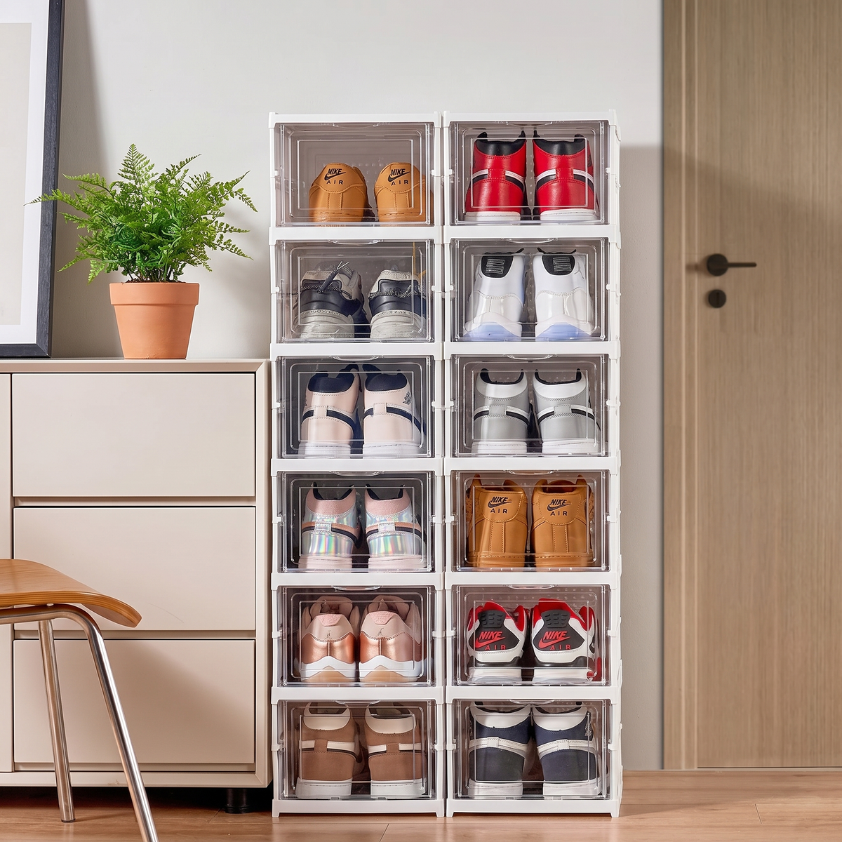 Stackable Shoe Storage Box with Clear Doors