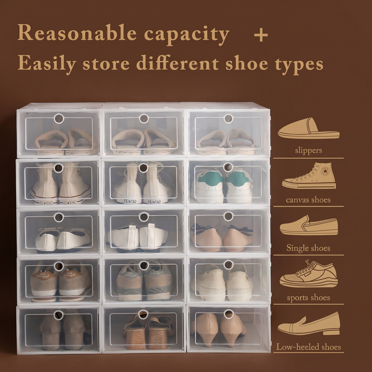 6-Piece Transparent Stackable Shoe Storage Box Set