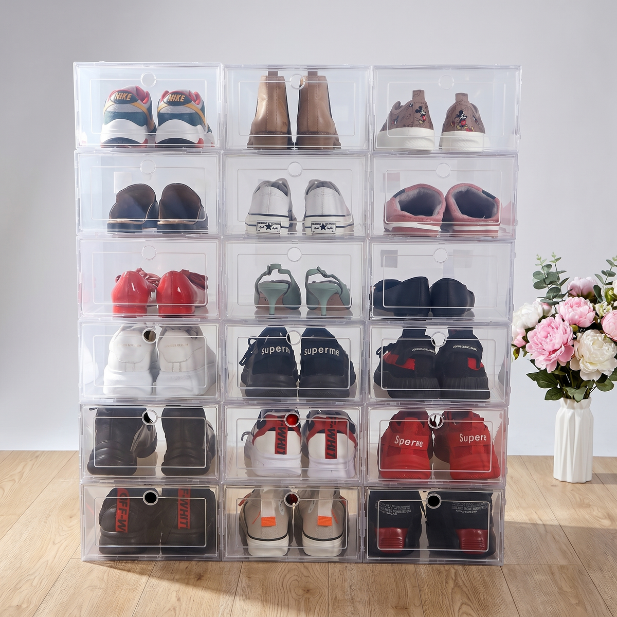 6-Piece Transparent Stackable Shoe Storage Box Set