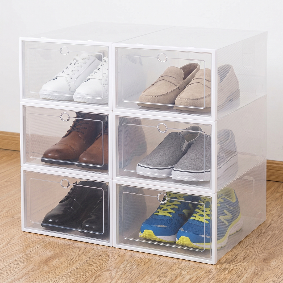 6-Piece Transparent Stackable Shoe Storage Box Set