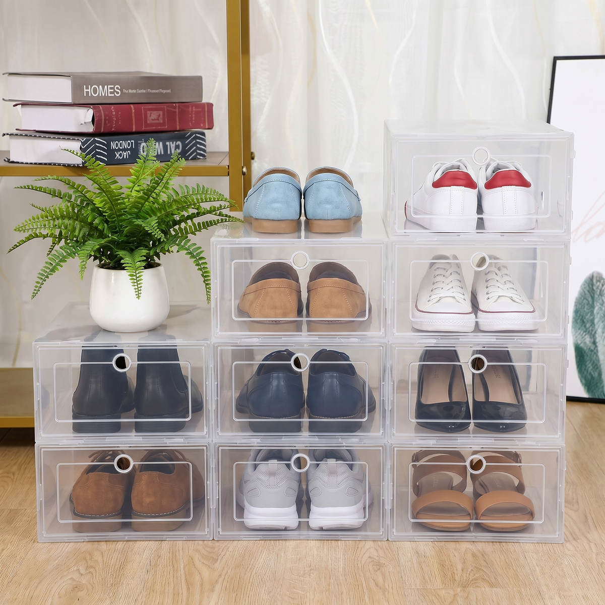 6-Piece Transparent Stackable Shoe Storage Box Set