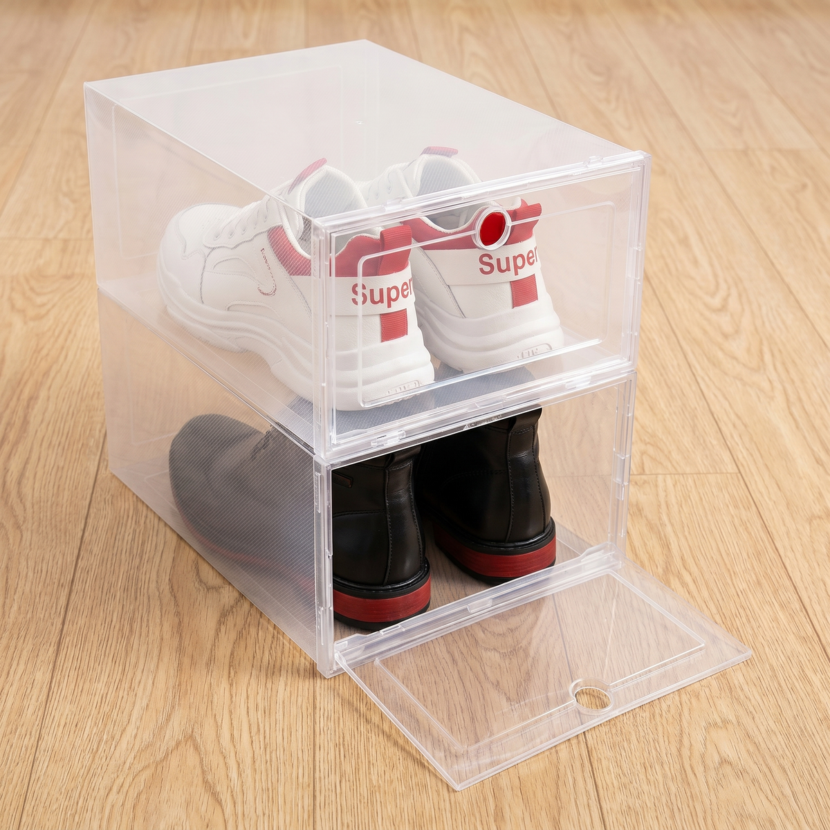 6-Piece Transparent Stackable Shoe Storage Box Set