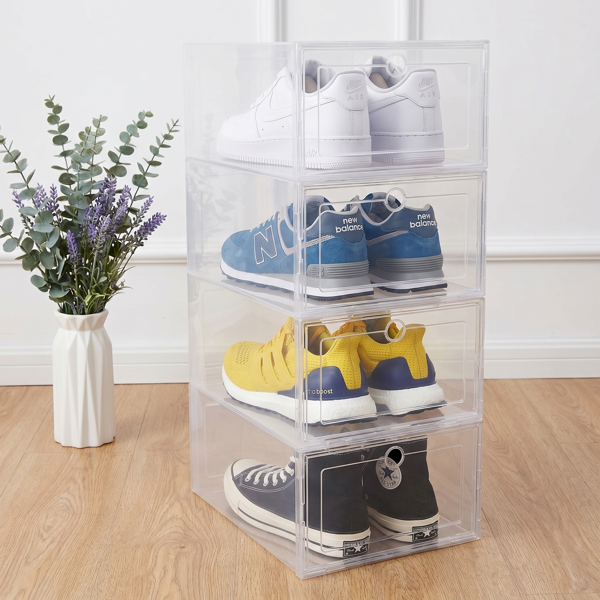 6-Piece Transparent Stackable Shoe Storage Box Set