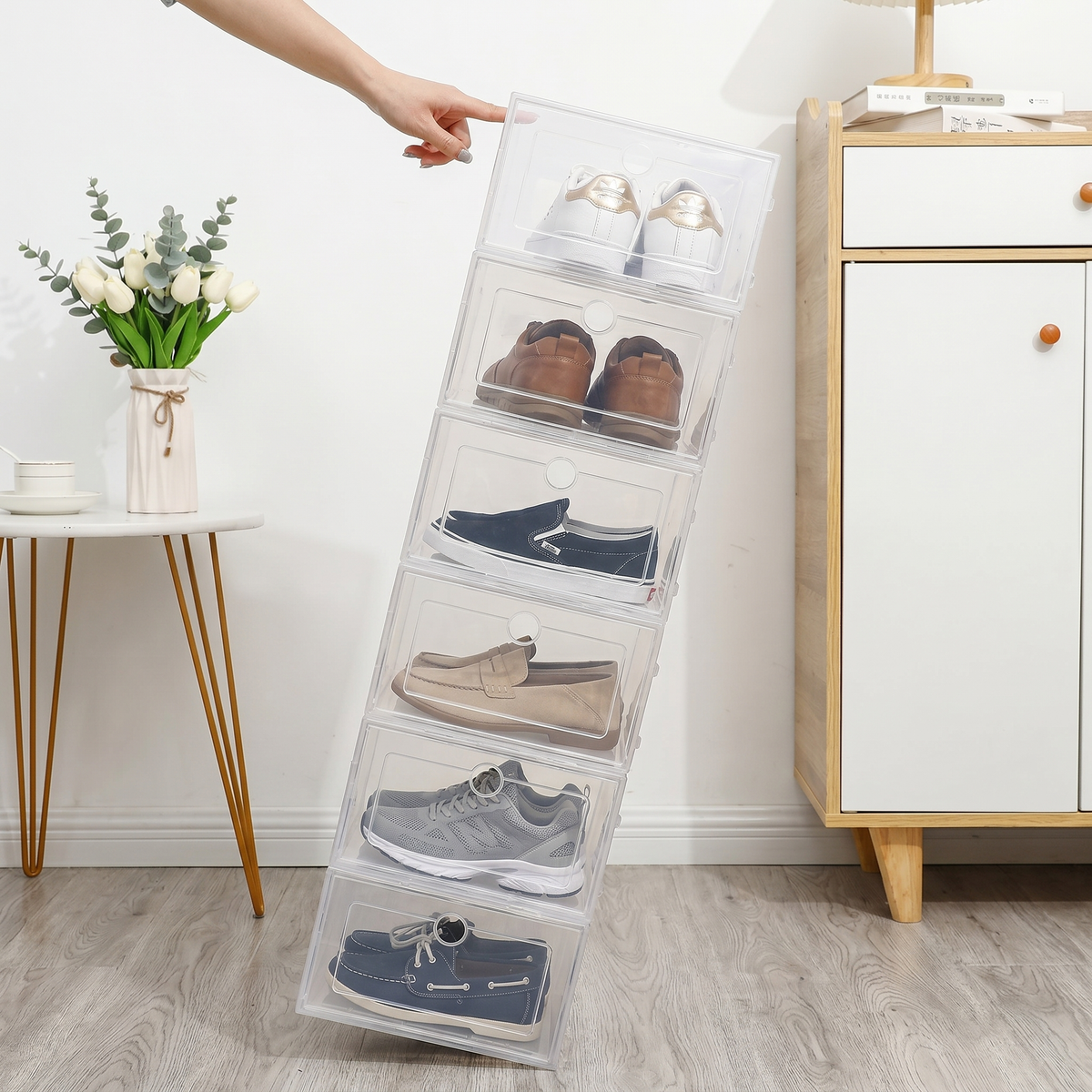 6-Piece Transparent Stackable Shoe Storage Box Set