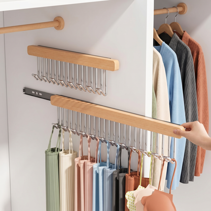 Wooden Wall-Mounted Clothes Hanger with Fold-Away Hooks