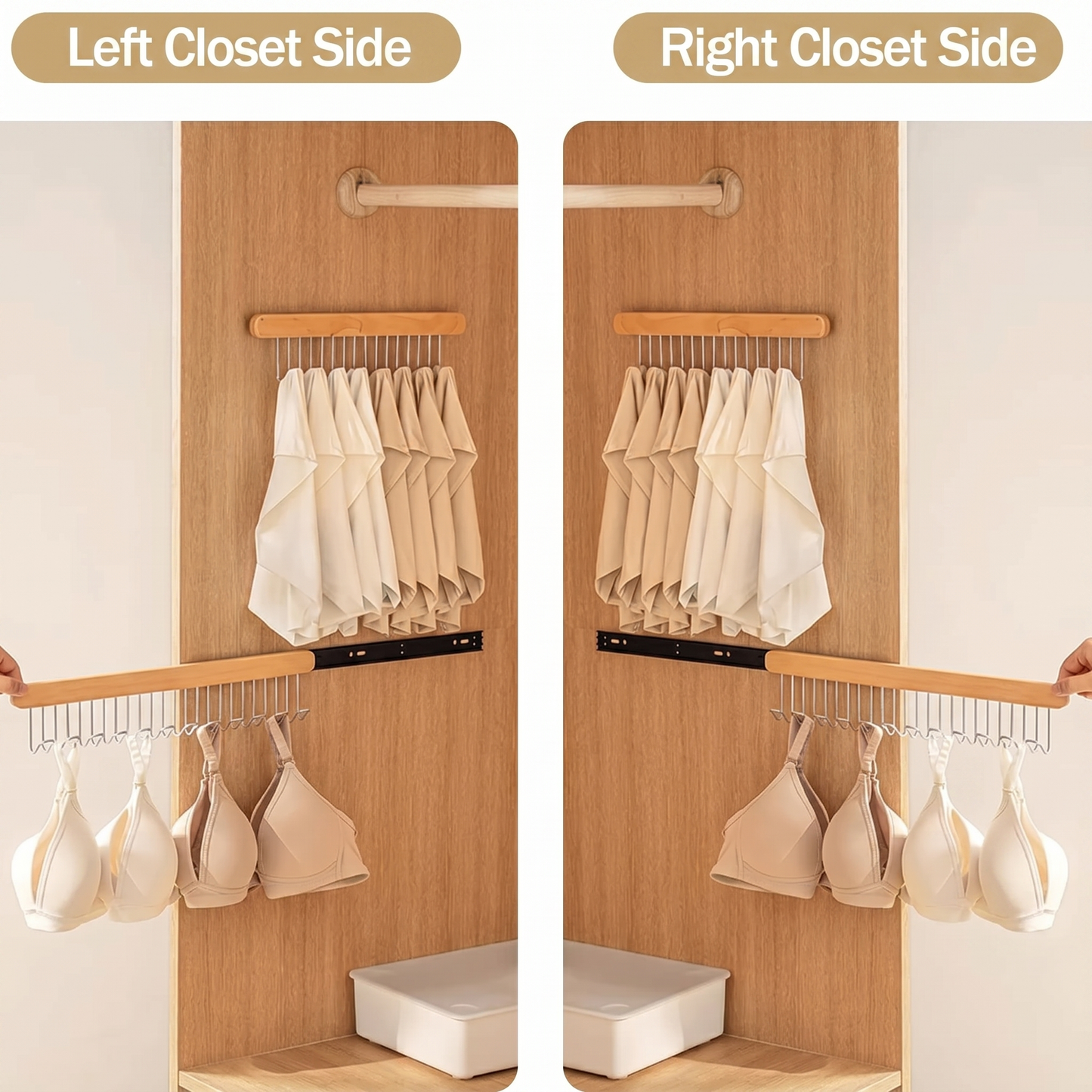 Wooden Wall-Mounted Clothes Hanger with Fold-Away Hooks
