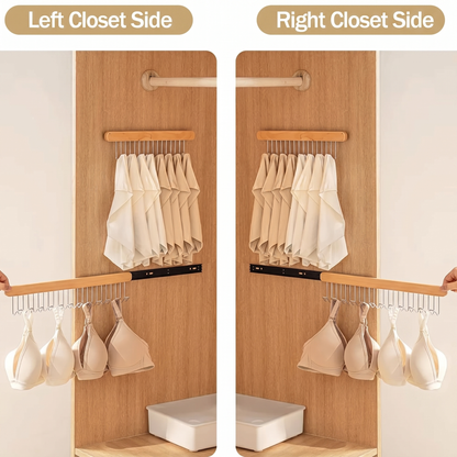 Wooden Wall-Mounted Clothes Hanger with Fold-Away Hooks