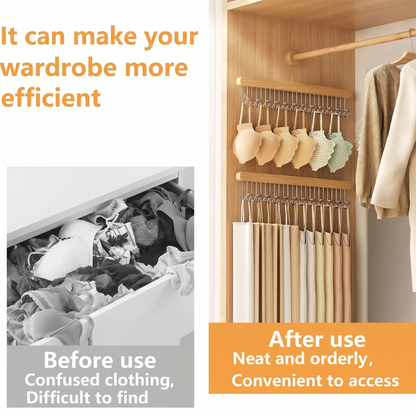 Wooden Wall-Mounted Clothes Hanger with Fold-Away Hooks